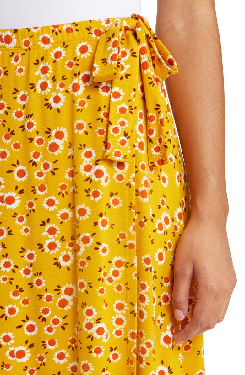 Loveappella Floral Jersey Faux Wrap Skirt, Alternate, color, Sunflower