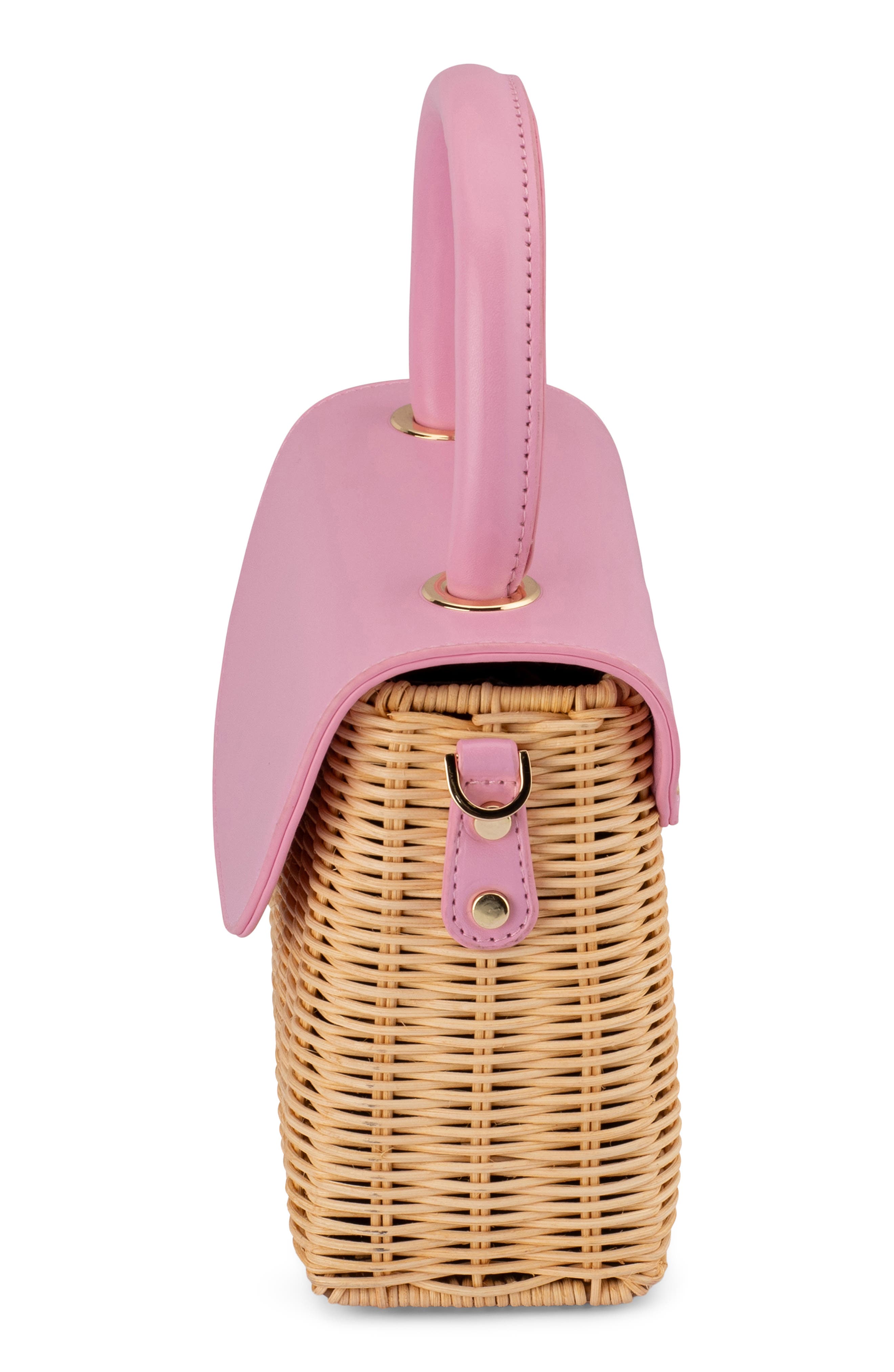 Olga Berg Elle Wicker Top Handle Bag, Alternate, color, Pink