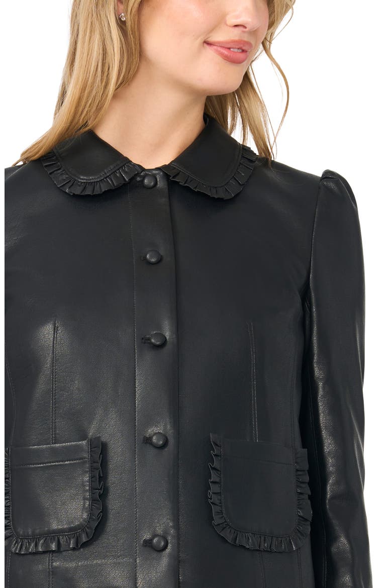 Crop Ruffle Trim Faux Leather Jacket, Alternate, color, RICH BLACK
