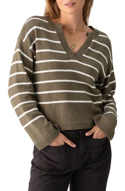 Chill Vibes Stripe Cotton V-Neck Sweater