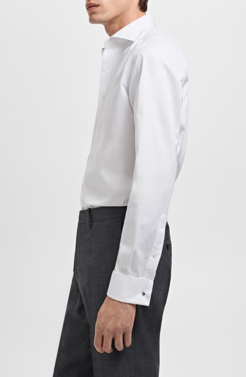 Mango Slim Fit Cotton Herringbone Suit Button-up Shirt In White