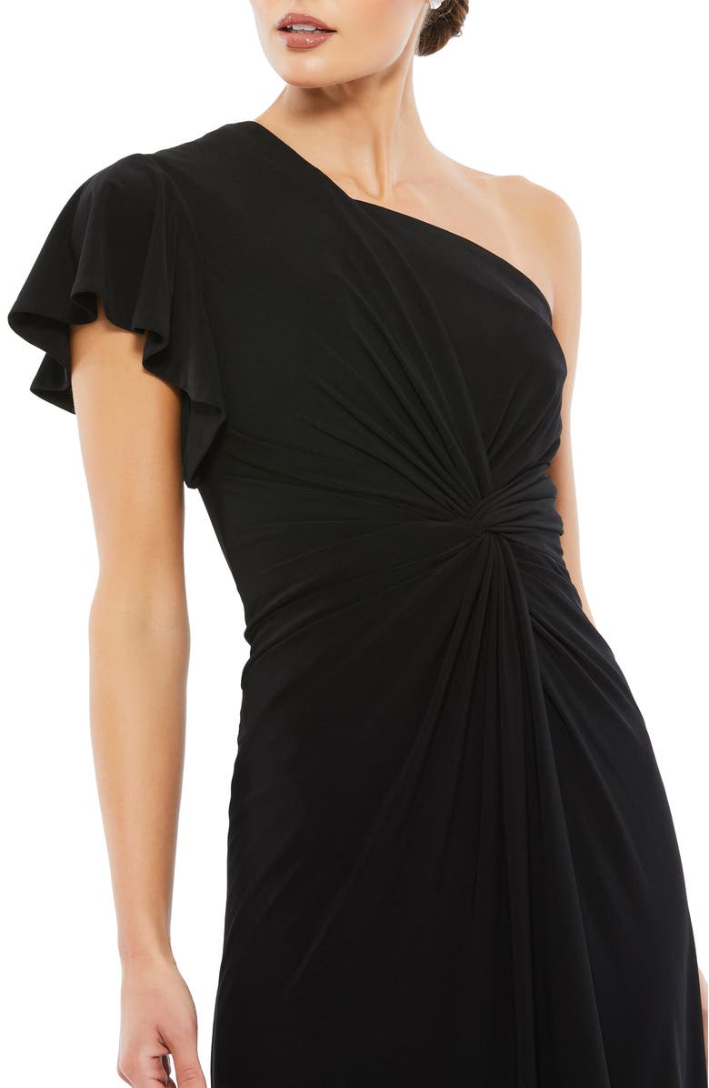 Mac Duggal Women's One Shoulder Midi Length Jersey Dress, Alternate, color, Black