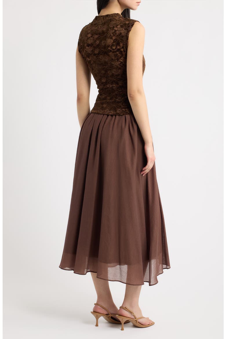 Mixed Media Midi Dress, Alternate, color, BROWN