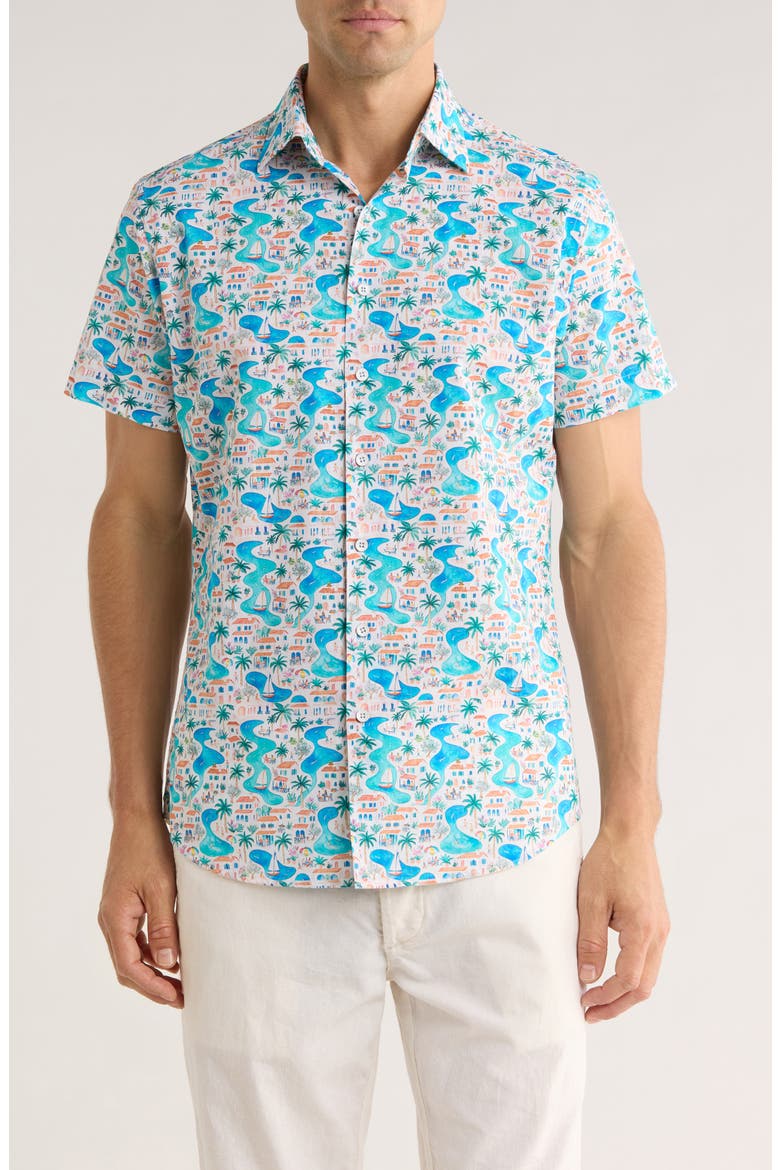 Gap Road Sport Fit Short Sleeve Cotton Button-Up Shirt, Main, color, SKY BLUE