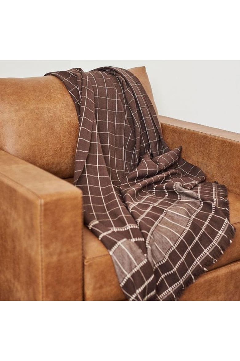 Treacle Checks Pattern Hand spun Organic Cotton Handloom Throw, Alternate, color, Brown