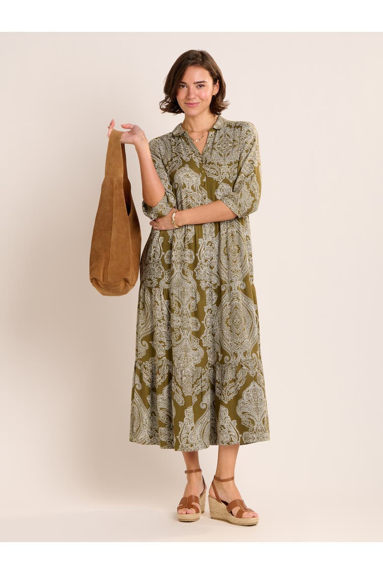 Chara Tiered Maxi Shirt Dress, Alternate, color, Khaki