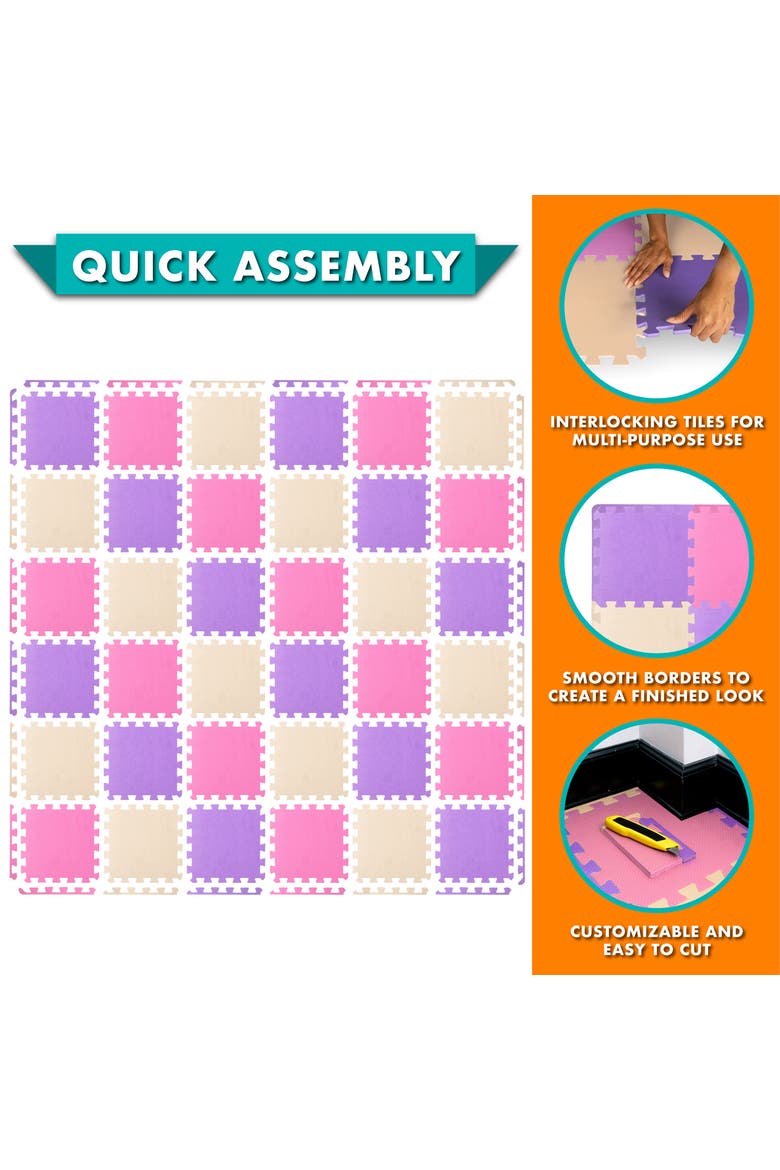 Kids Solid Floor Play Mat, Alternate, color, Pink-Purple-Beige