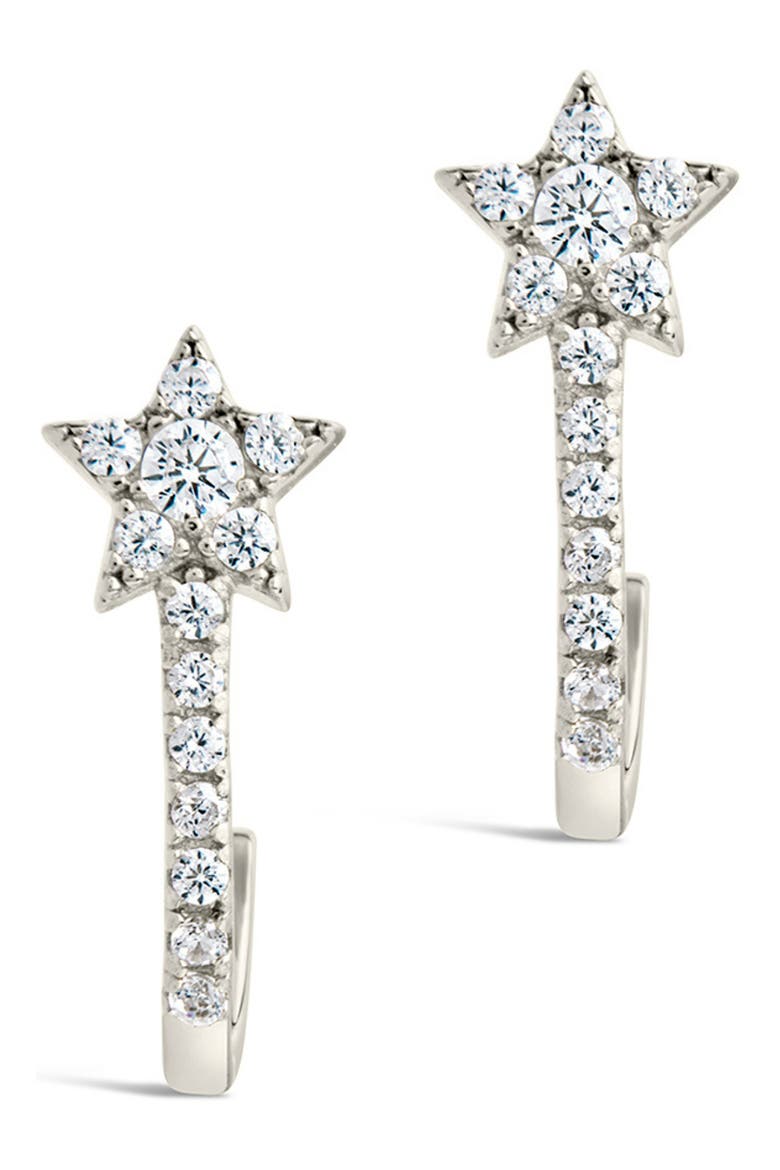 Cubic Zirconia Star Hoop Earrings, Alternate, color, SILVER