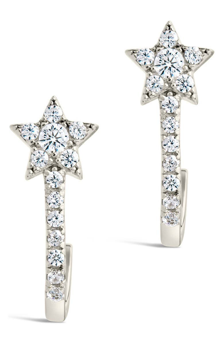 Sterling Forever Cubic Zirconia Star Hoop Earrings, Alternate, color, Silver