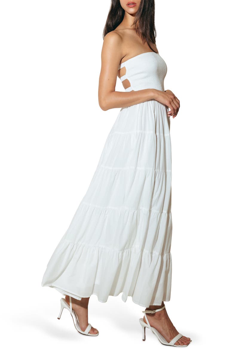 FREEMARKET Strapless Tiered Cotton Maxi Sundress, Alternate, color, White