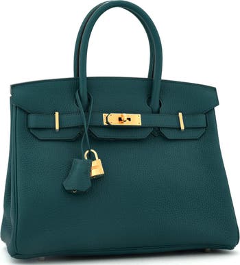 Birkin Handbag Green Clemence with Gold Hardware 30