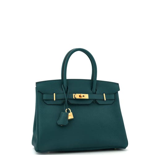 Pre-owned Hermes  Hermes Birkin Handbag Green Clemence With Gold Hardware 30