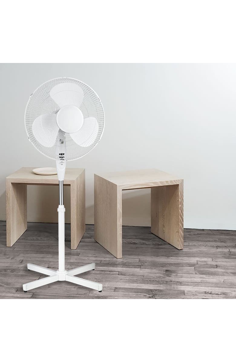 Optimus 16 in. Oscillating Stand Fan, Alternate, color, White