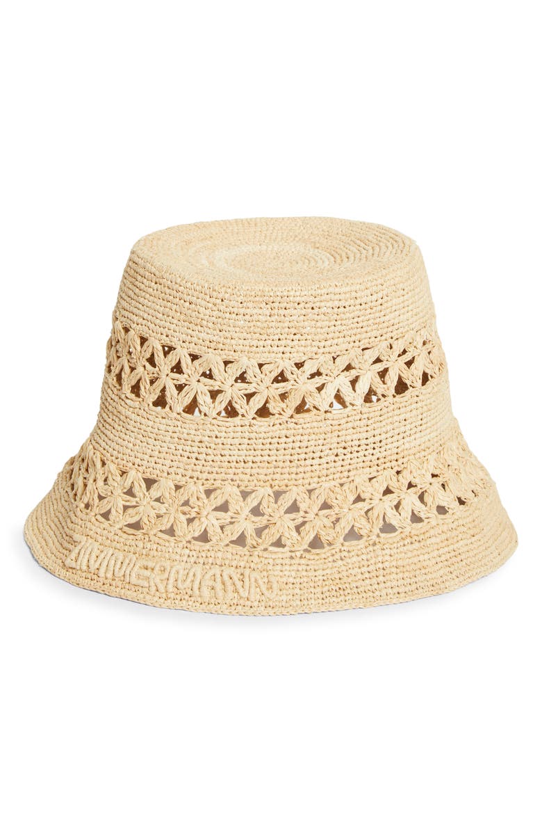 Zimmermann Raffia Bucket Hat, Main, color, Natural