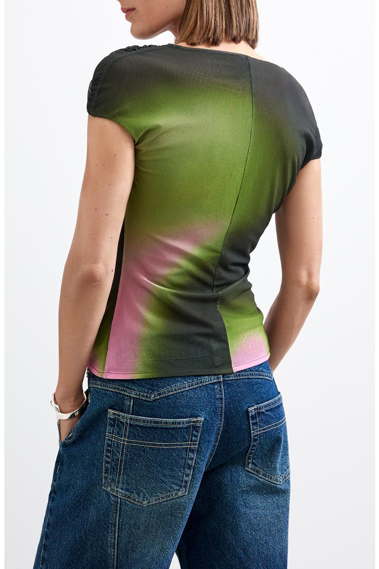 Ruched Mesh Top, Alternate, color, BLACK