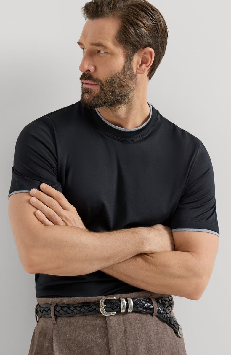 Brunello Cucinelli T-shirt with faux-layering, Alternate, color, Black