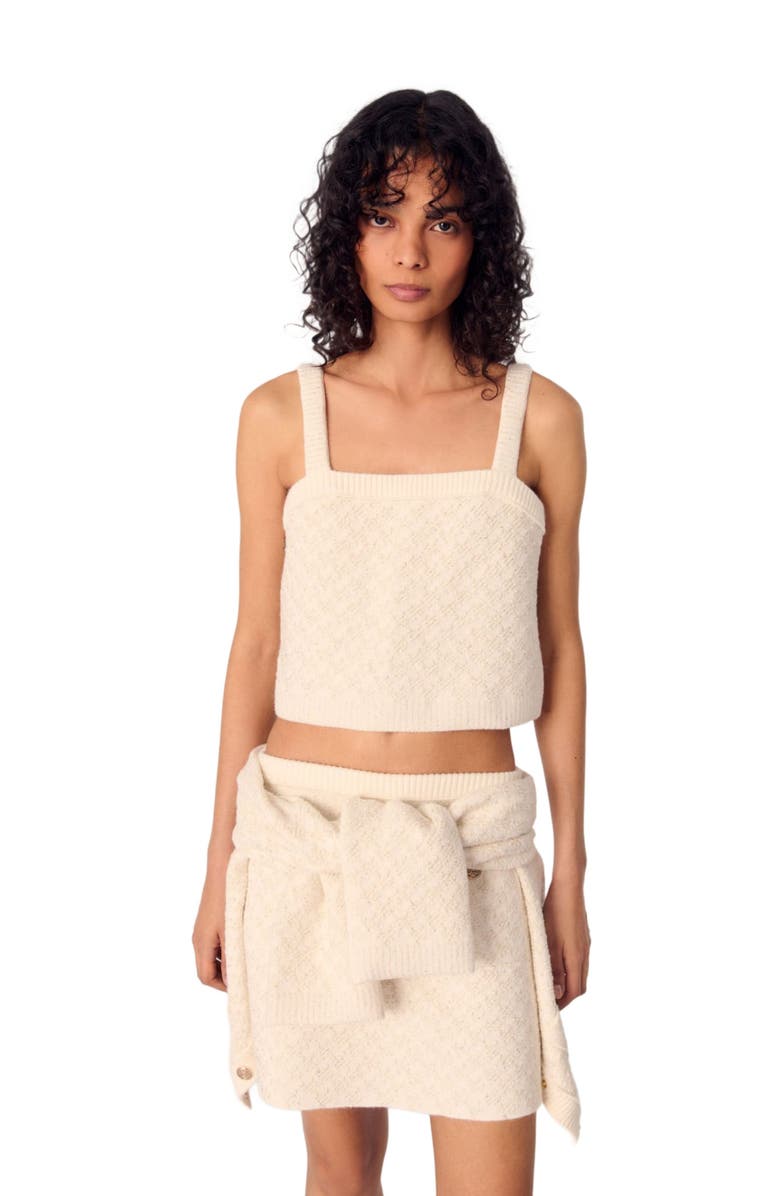 maje Tweed-effect knit crop top, Alternate, color, 