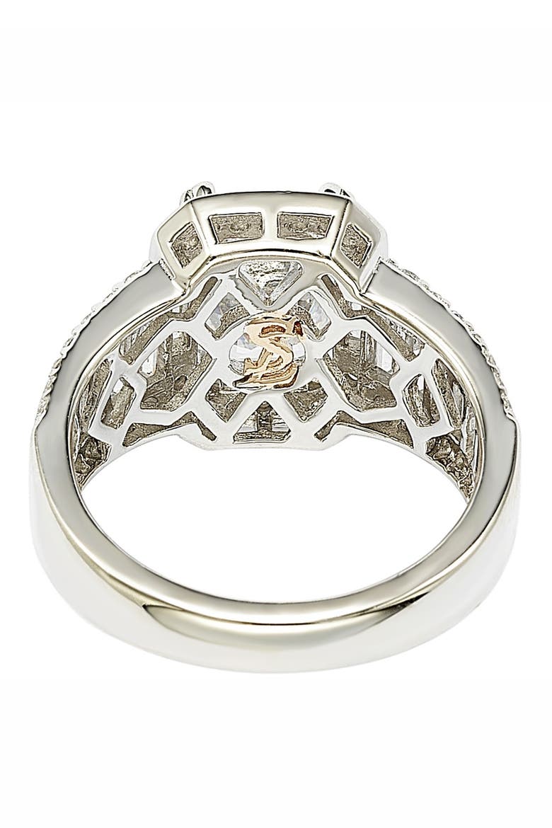 Sterling Silver Emerald-Cut & Round-Cut Cubic Zirconia Engagement Ring, Alternate, color, WHITE