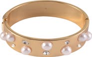 Laundry by Shelli Segal Crystal & Faux Pearl Hinge Bangle Bracelet