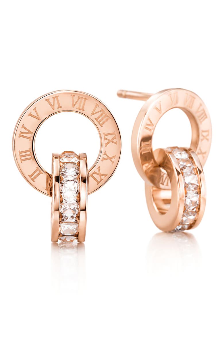 Roman Numeral Cubic Zirconia Drop Stud Earrings, Alternate, color, ROSE GOLD