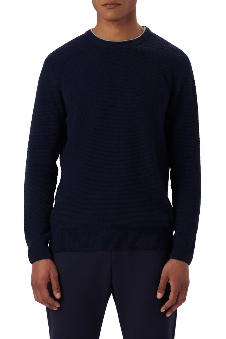 Merino Wool & Cashmere Blend Waffle Stitch Sweater, Main, color, NAVY