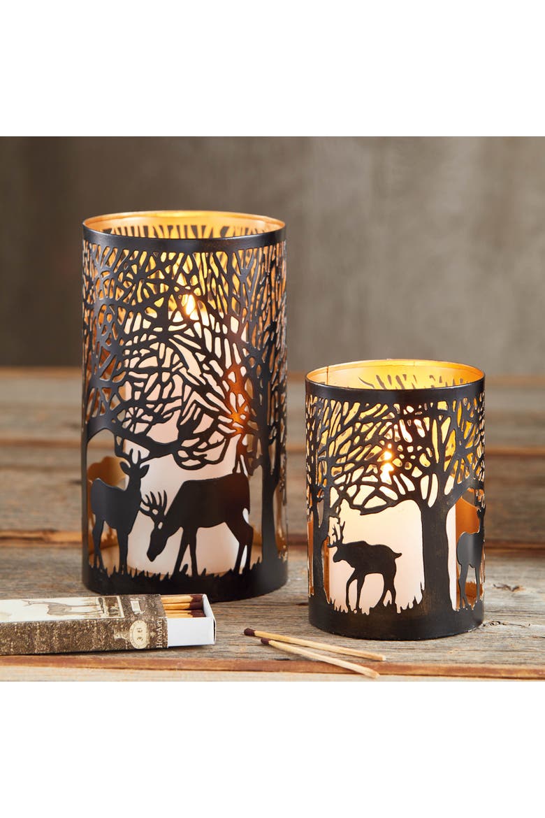 Forest Luminary Black Iron Pillar Candle Holders Elegant Decor, Alternate, color, Black