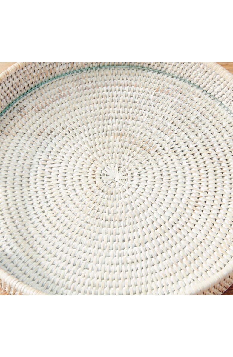 Napa Home & Garden 12.75"  Burma Rattan Whitewash Round Natural Woven Wicker Serving Tray, Alternate, color, White