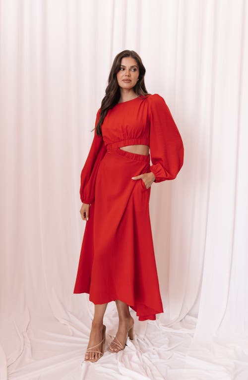 Petal And Pup Petal & Pup Ginnee Long Sleeve Cutout Midi Dress In Red