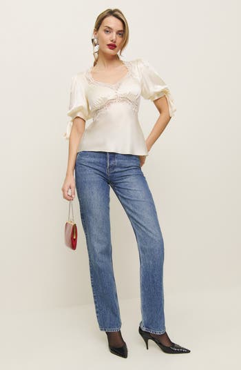 Dolly Lace Trim Silk Charmeuse Top