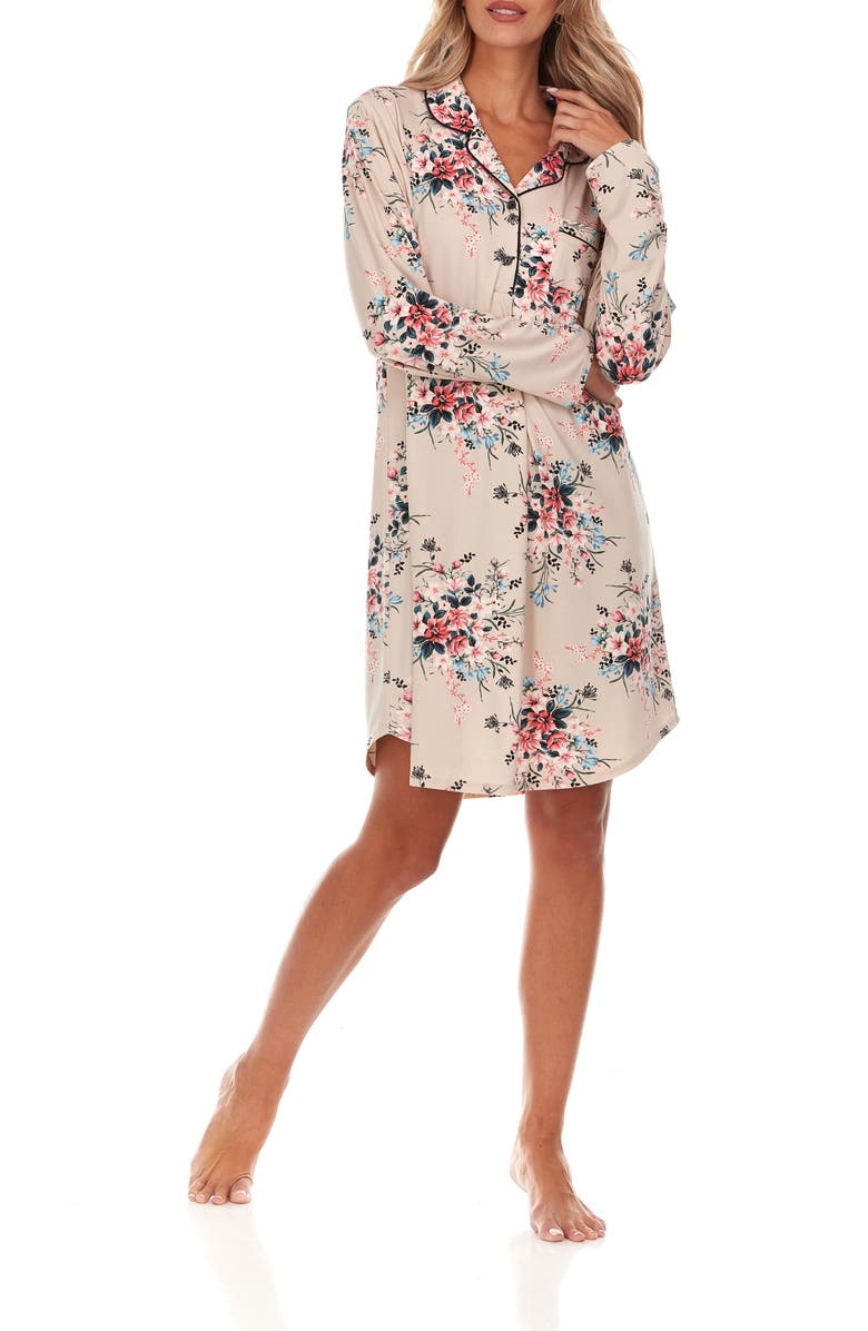 Flora Nikrooz Deborah Floral Long Sleeve Nightshirt, Alternate, color, 