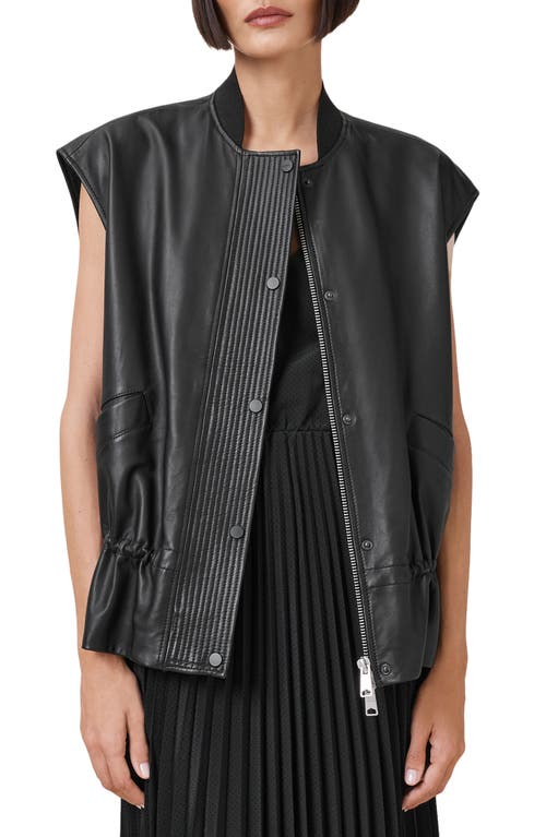 Shop Allsaints Sofi Leather Bomber Vest In Black