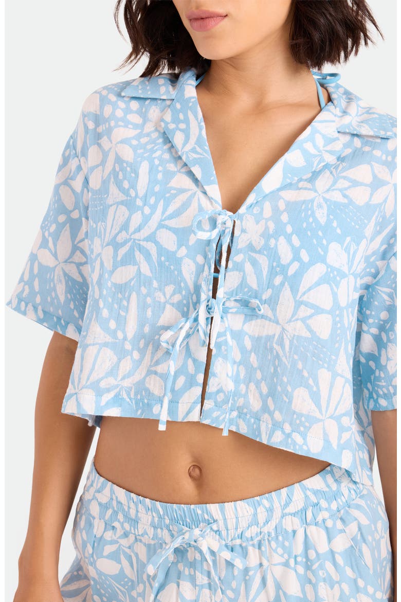Tie Front Crop Cotton Cover-Up Shirt, Alternate, color, BLUE