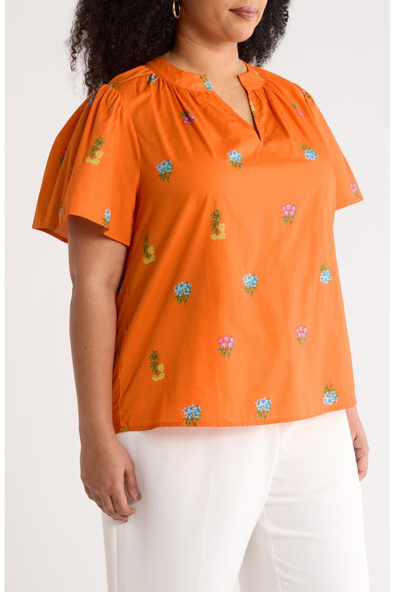 Floral Cotton Split Neck Top, Alternate, color, ORANGE-MULTI