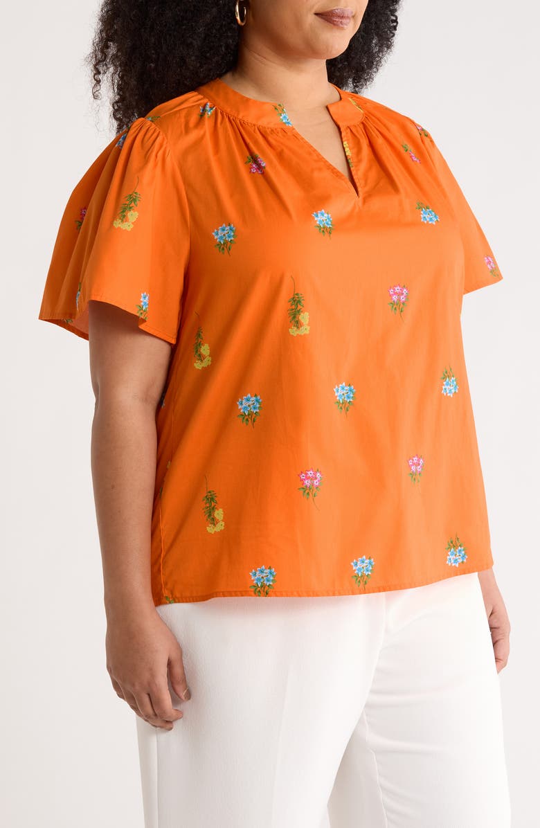 SUGARLIPS Floral Cotton Split Neck Top, Alternate, color, Orange-Multi