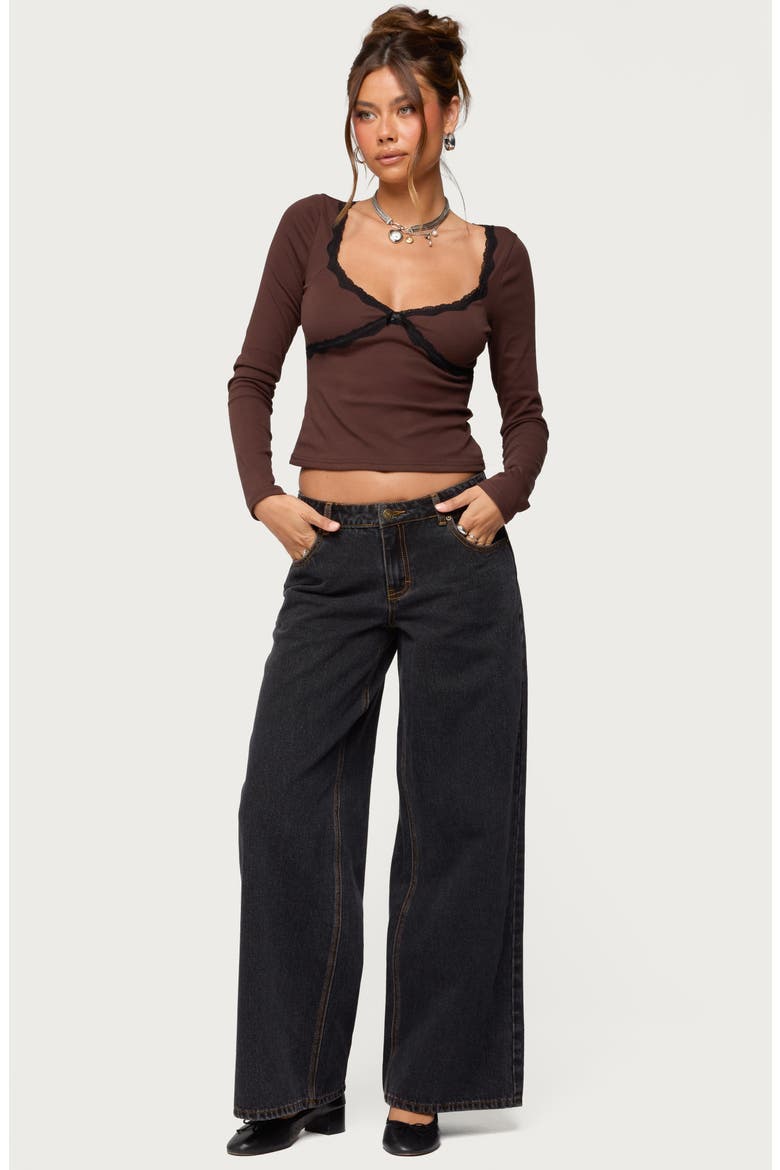 Porta Contrast Lace Crop Top, Alternate, color, BROWN