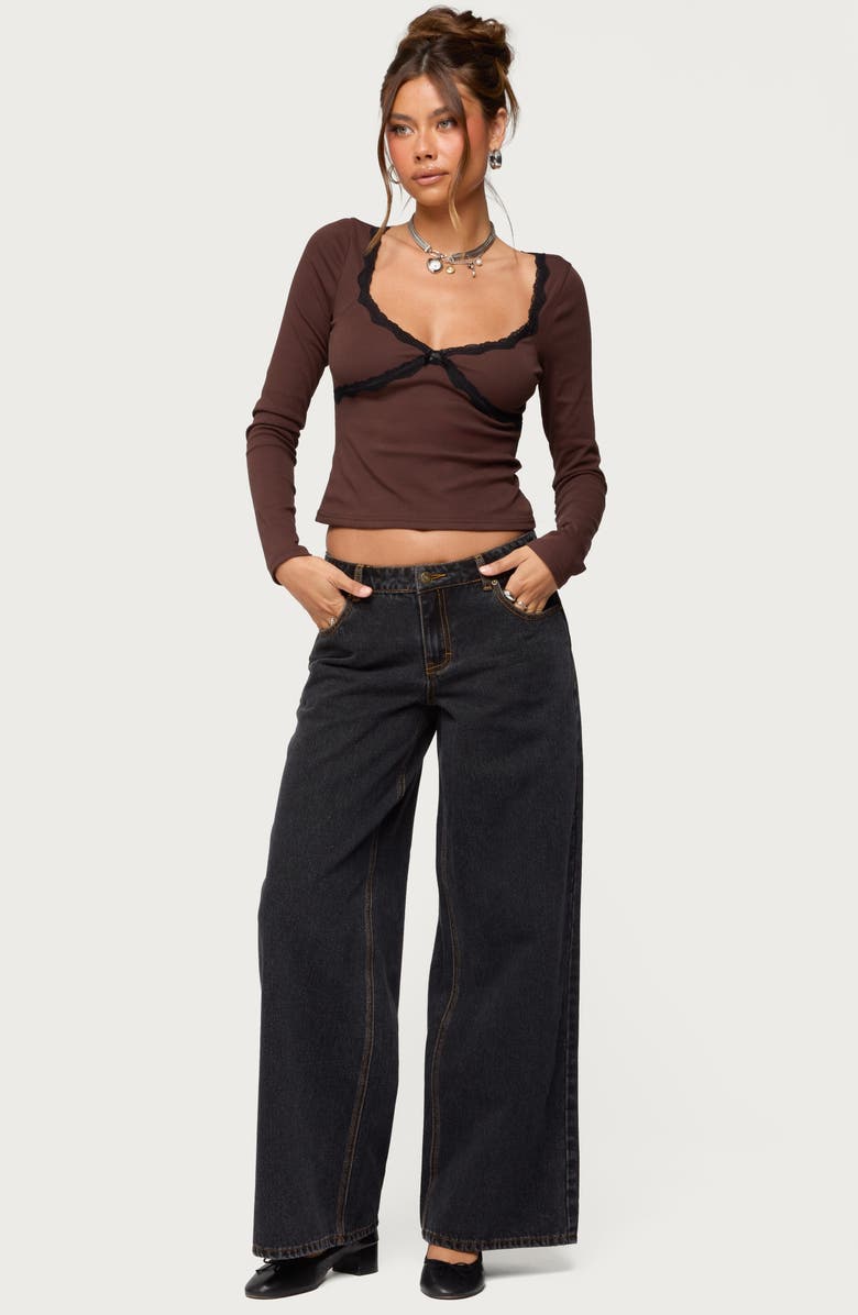 EDIKTED Porta Contrast Lace Crop Top, Alternate, color, Brown