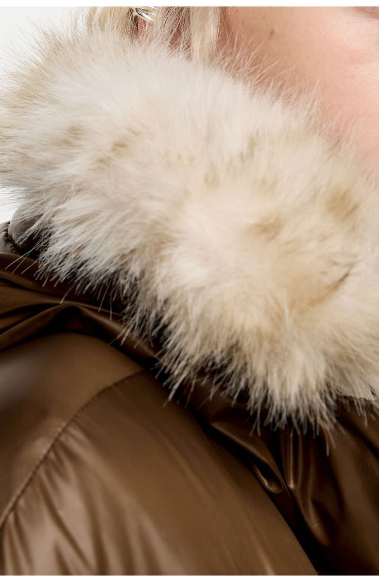 Bimba y Lola Short Fur Hooded Down Jacket, Alternate, color, Dark Olive