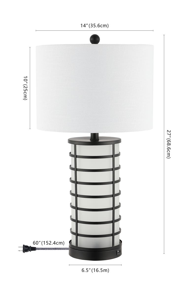 JONATHAN Y Jayce 27" Modern Industrial Iron Nightlight LED Table Lamp with USB Charging Port, Black, Alternate, color, Black/White