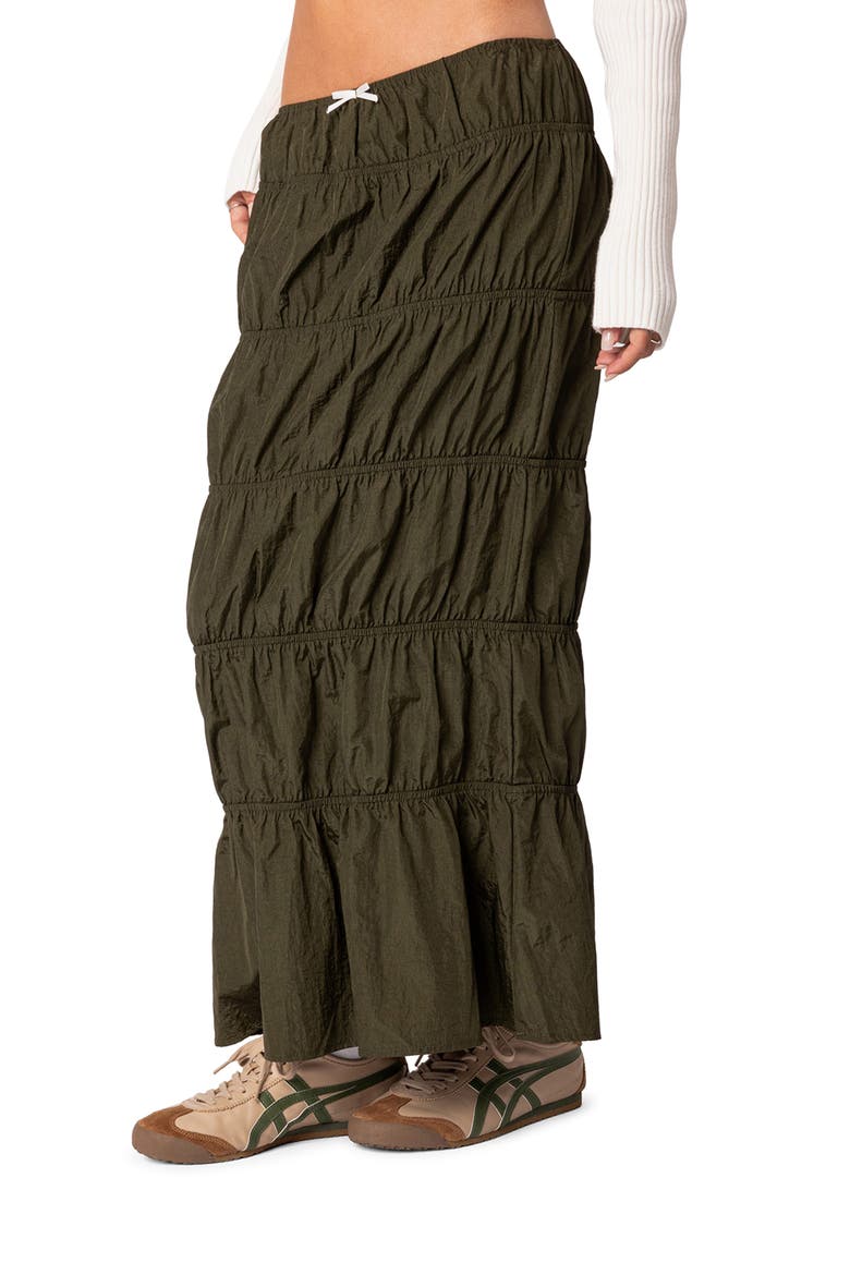 Ruched Tiered Maxi Skirt, Alternate, color, OLIVE