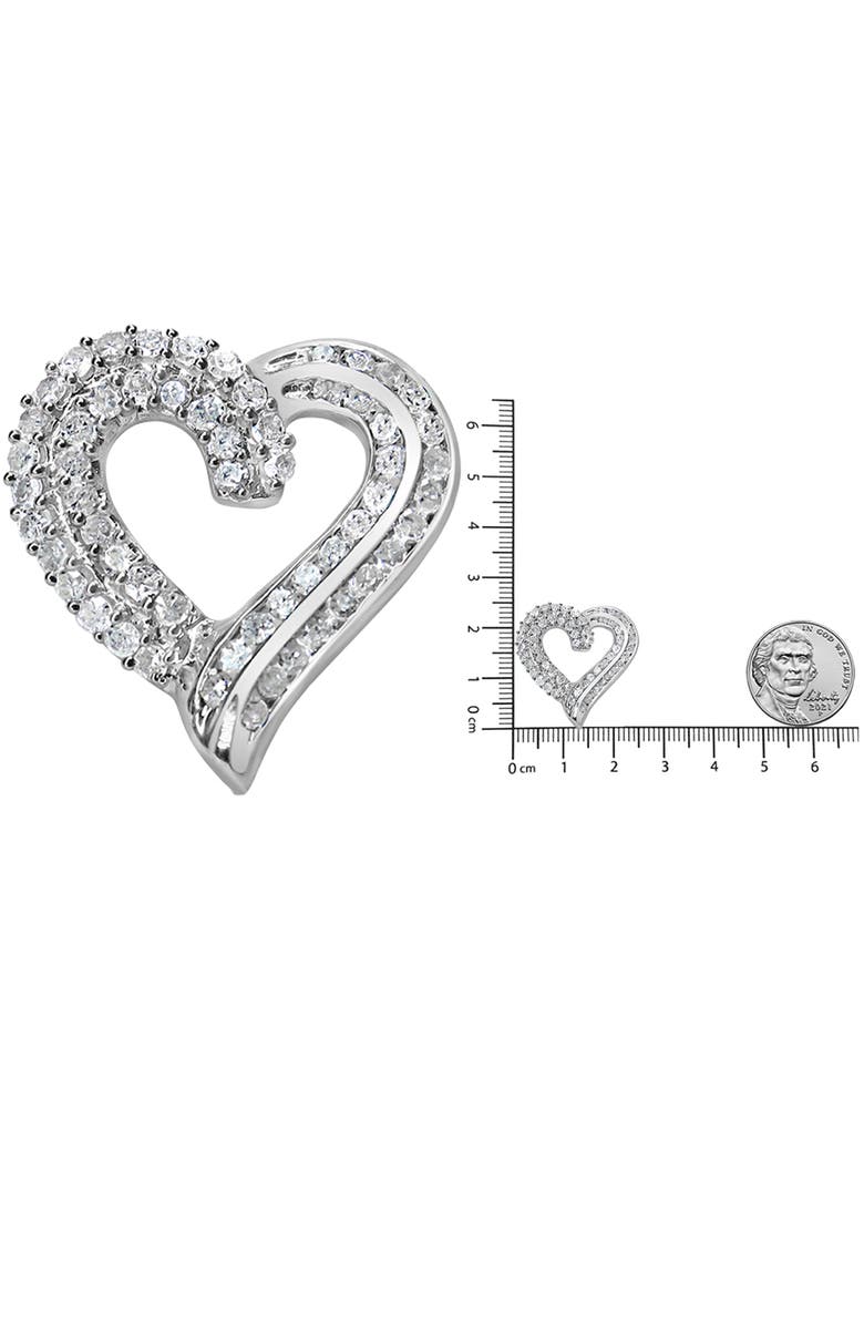 Haus of Brilliance Silver 1.0 Cttw Prong & -Set Diamond Open work Ribbon Heart Pendant 18" Necklace, Alternate, color, White
