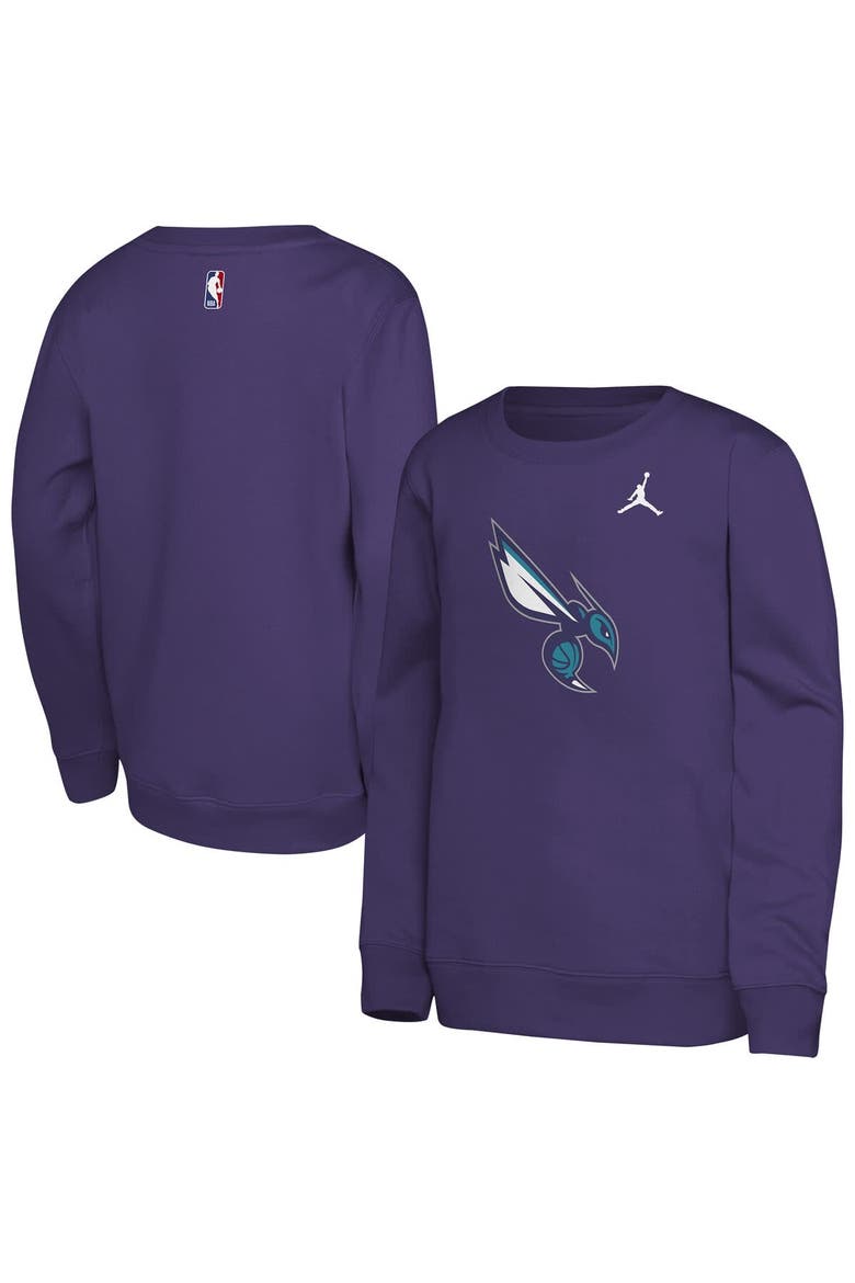 Youth Jordan Brand Purple Charlotte Hornets Courtside Statement Edition Sweatshirt, Main, color, Purple