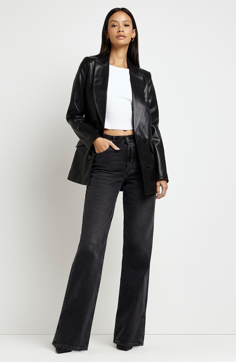 River Island Double Breasted Faux Leather Blazer, Alternate, color,