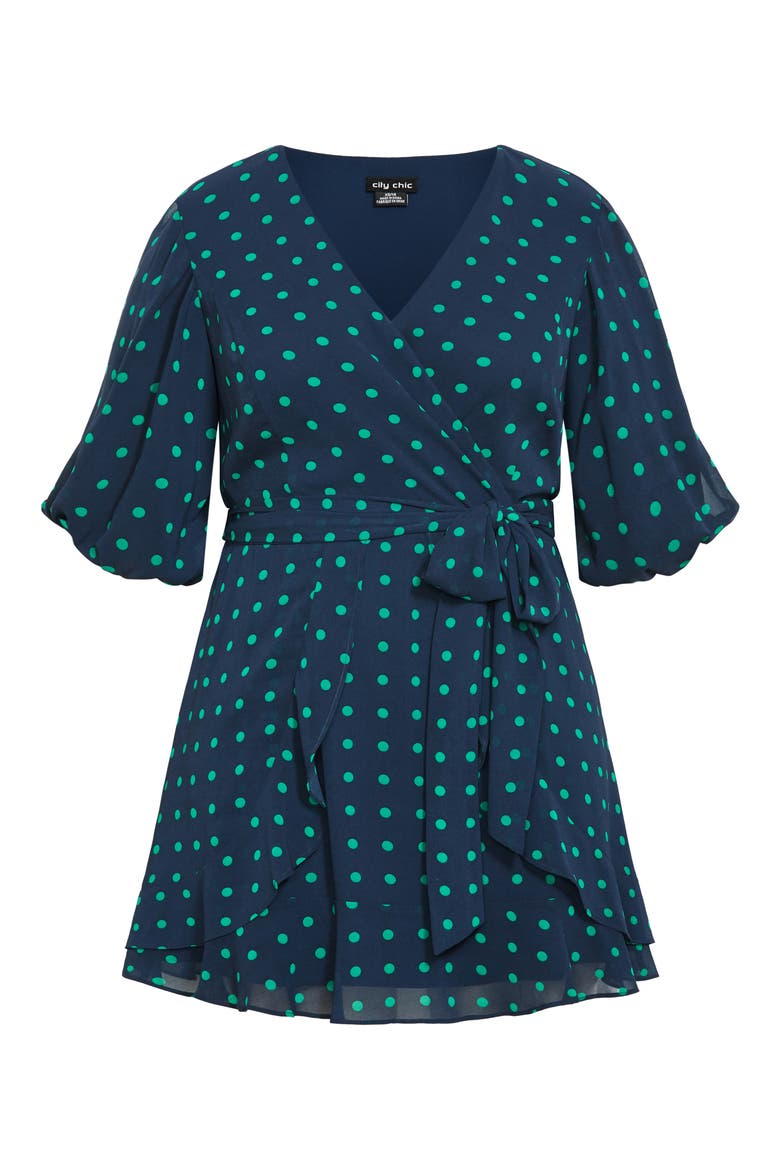 Lavender Puff Sleeve Faux Wrap Dress, Alternate, color, NAVY/ GREEN DOT