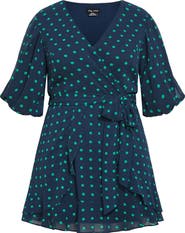 City Chic Lavender Puff Sleeve Faux Wrap Dress