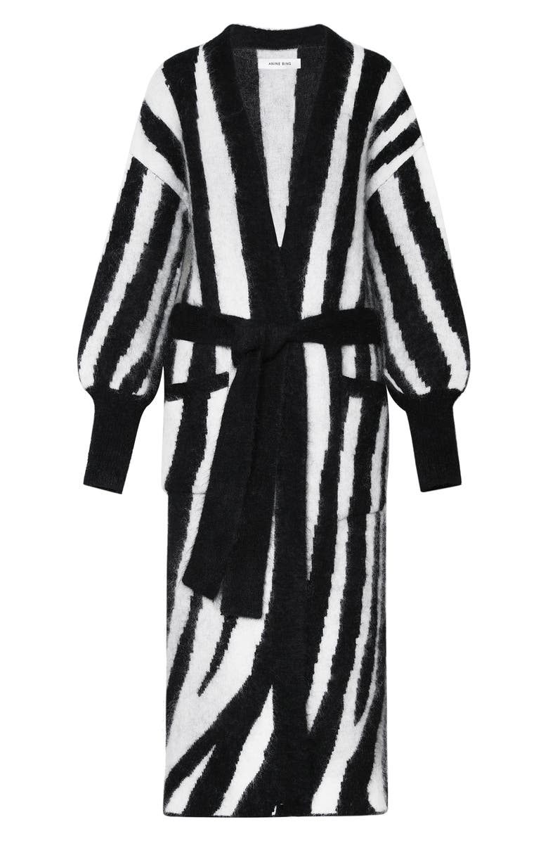 ANINE BING Oliver Zebra Stripe Belted Cardigan, Alternate, color,
