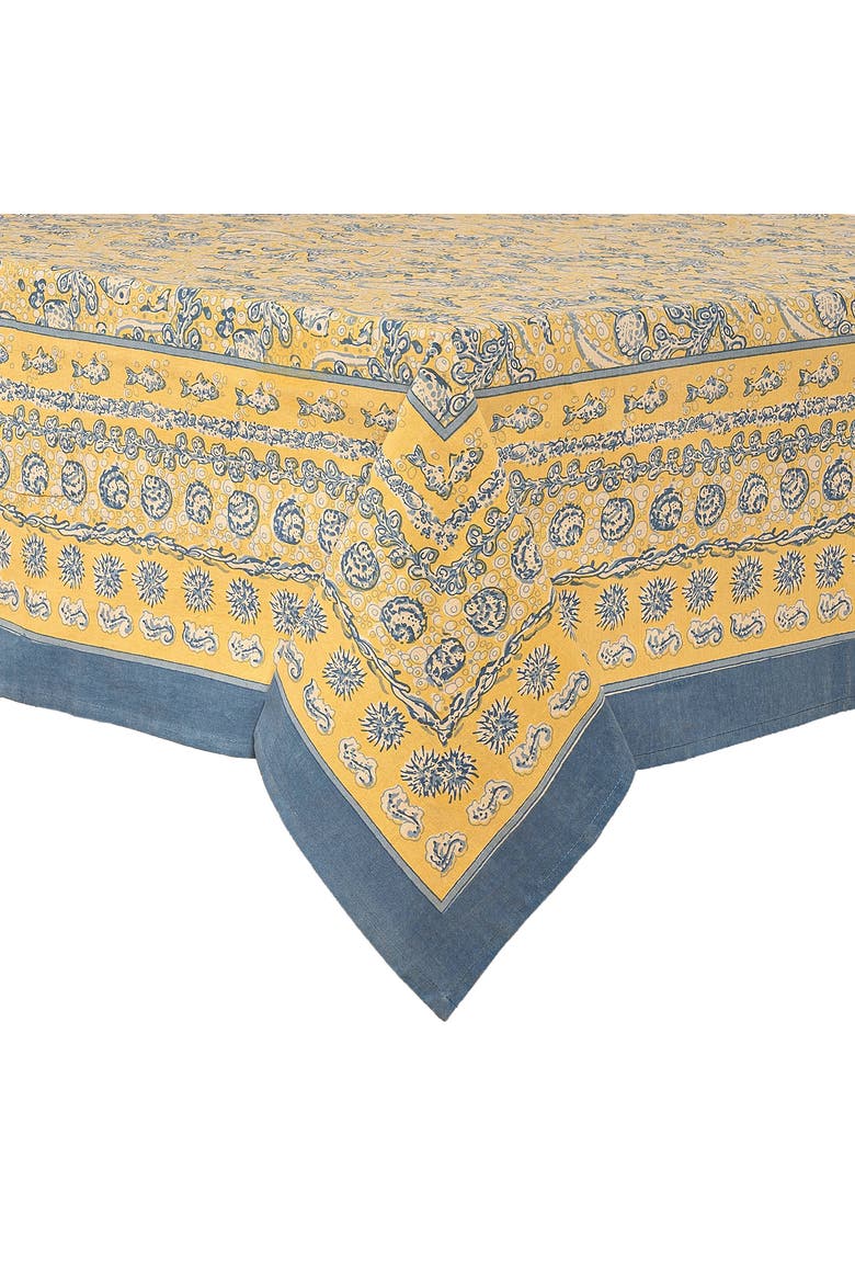 La Mer Tablecloth, Alternate, color, Blue/Yellow 71" x 106"