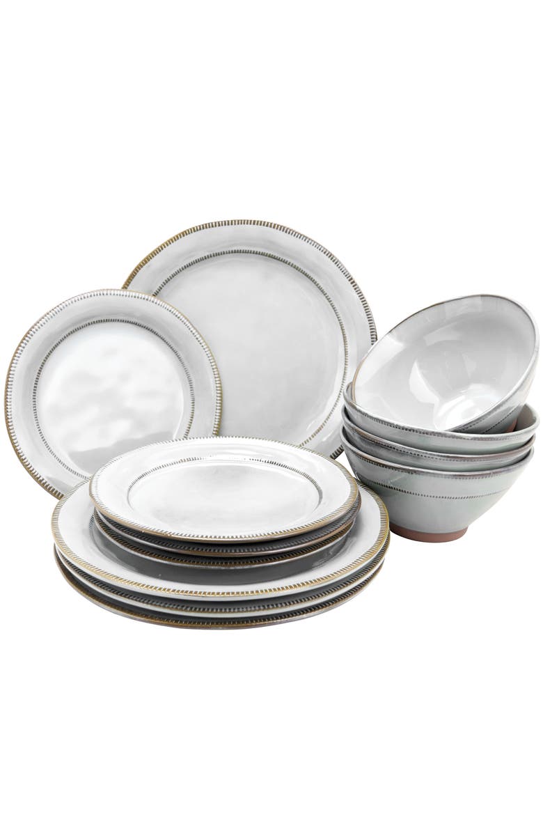 Gibson Elite Terranea 12 Piece Stoneware Dinnerware Set , Service for 4, Main, color, White