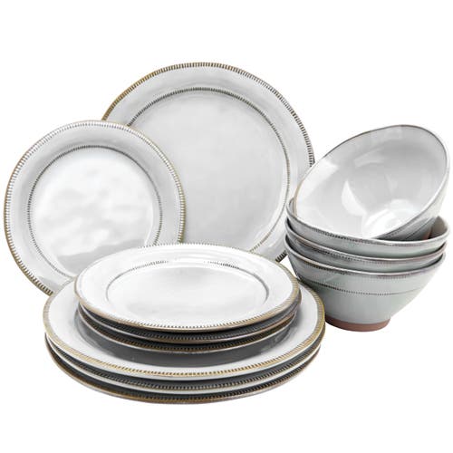 Gibson Elite Terranea 12 Piece Stoneware Dinnerware Set , Service For 4 In White