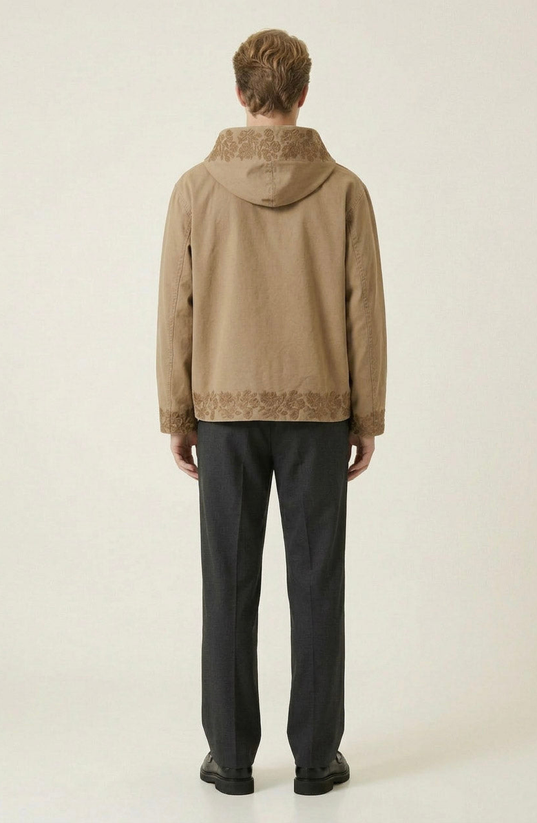 Modenaire Embroidered Trim Hooded Jacket, Alternate, color, Tan