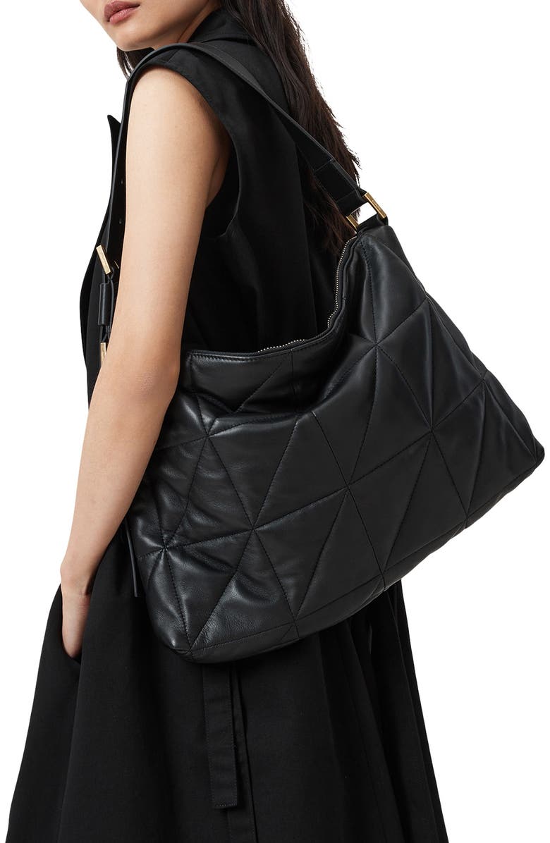 AllSaints Edbury Quilted Leather Shoulder Bag, Alternate, color, Black
